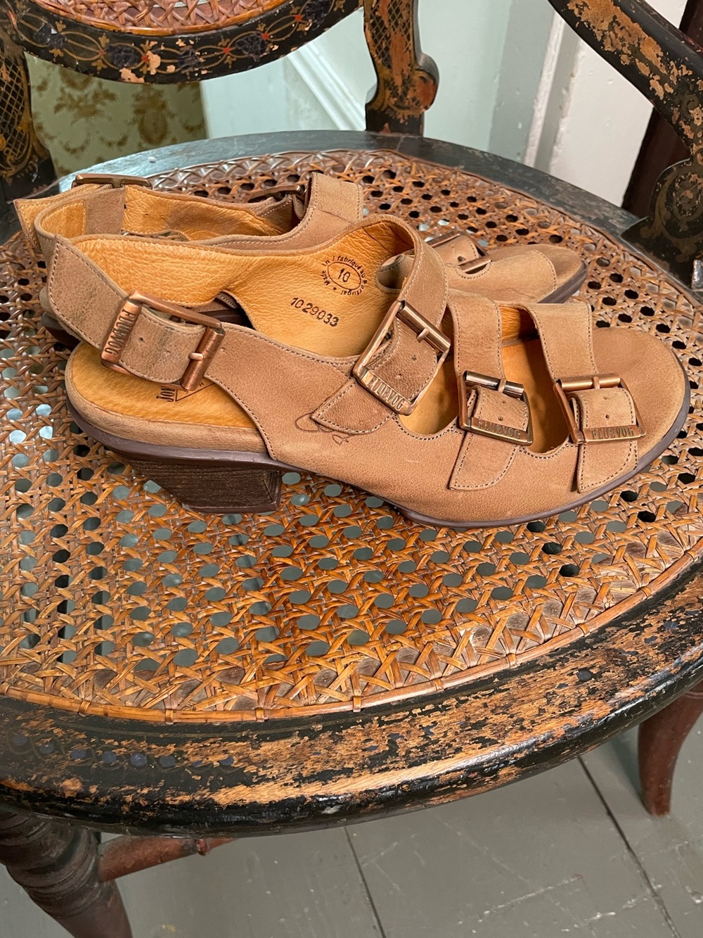 John Fluevog Leather Buckle Sandals - Tan size 10